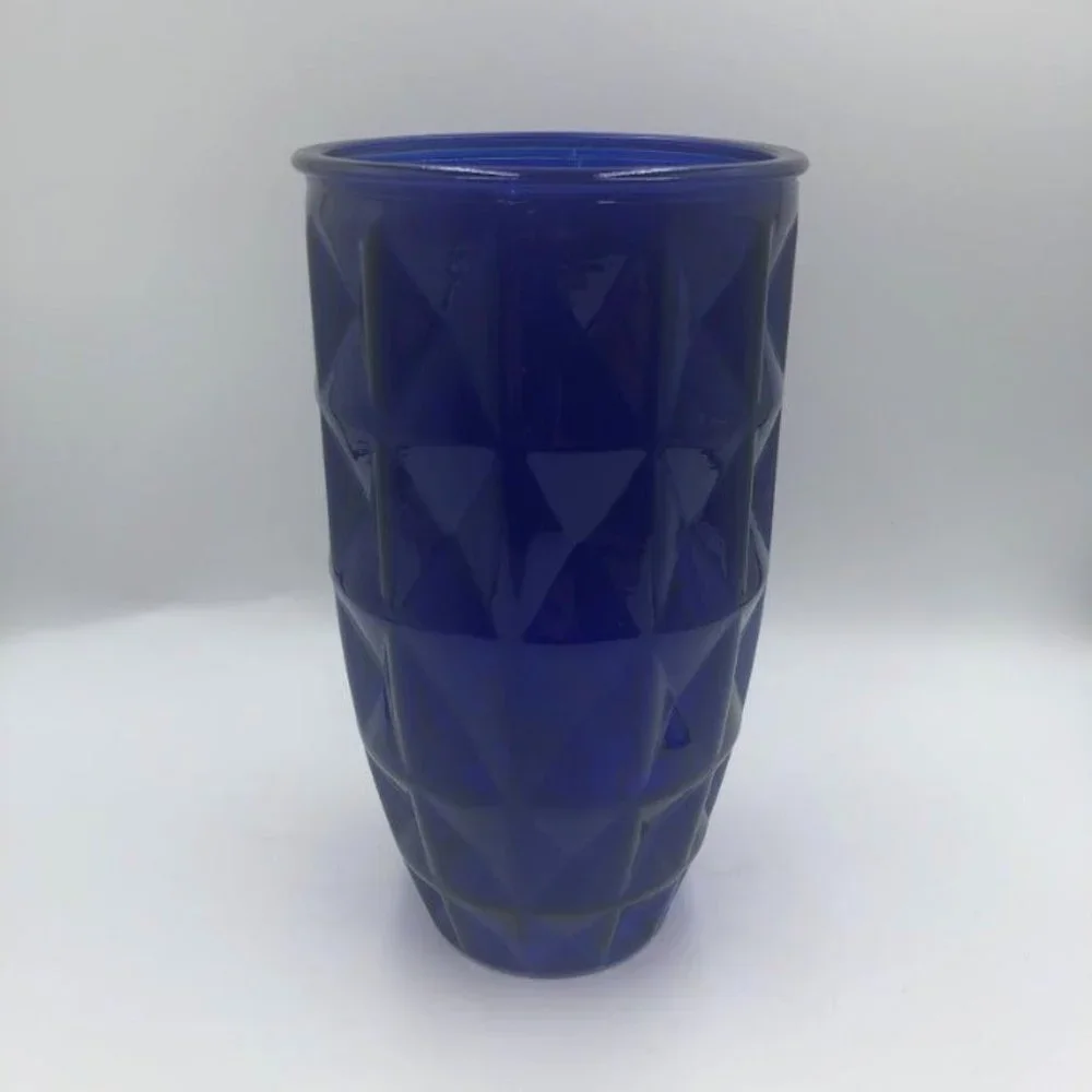 Vintage Cobalt Blue Glass Flower Vase Indoor Tabletop Décor Diamond Pattern